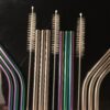 Re-usable chrome neon straws straight or angled + Brush