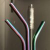 Re-usable chrome neon straws straight or angled + Brush - Image 3